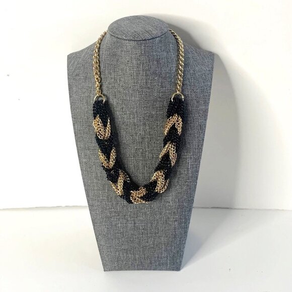 90's Braided Chunky Black Gold Tone Chain Vintage Chocker Necklace - Picture 1 of 8